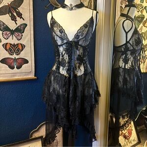 Vintage gothic Black Corset Style lace lingerie dress